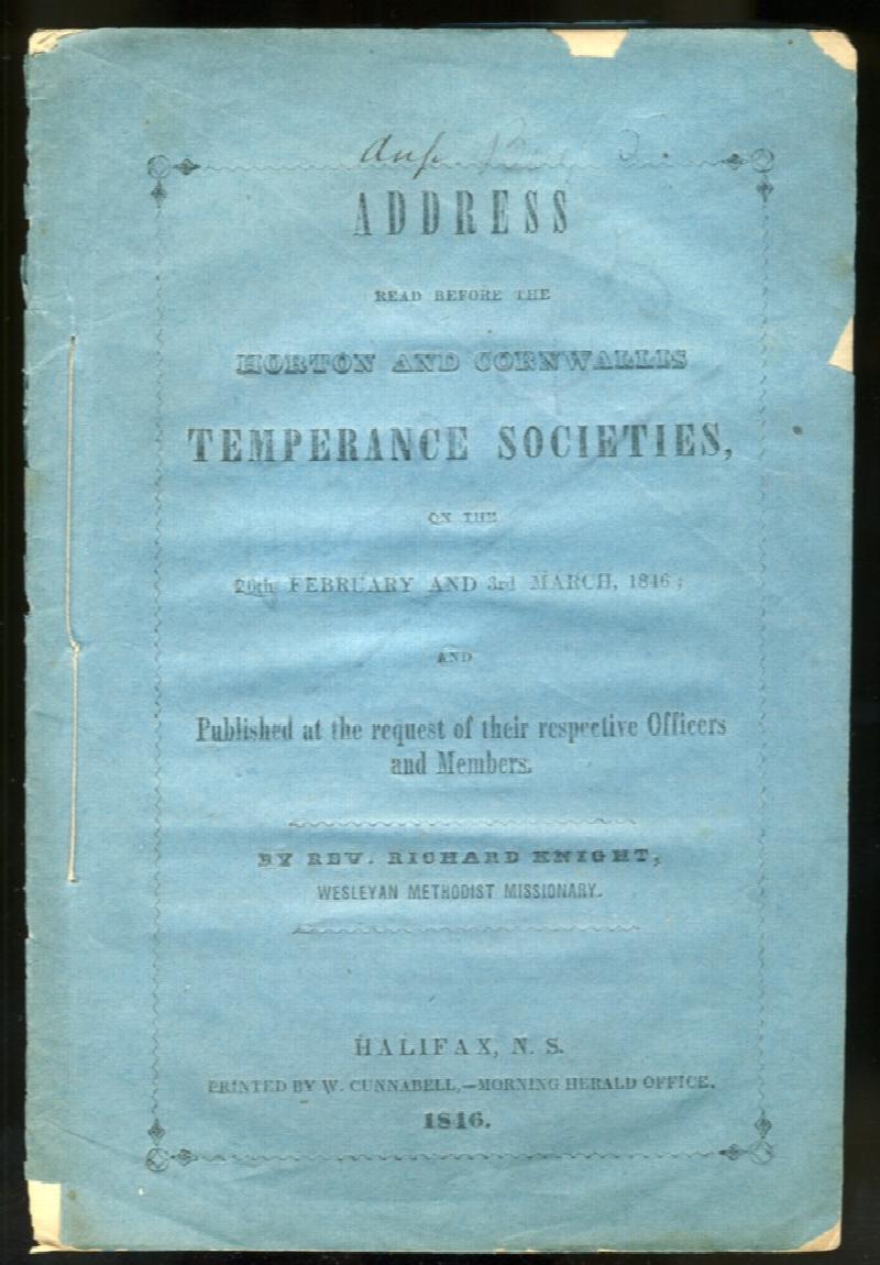 Front cover of Address Read Before the Horton and Cornwallis Temperance Societies